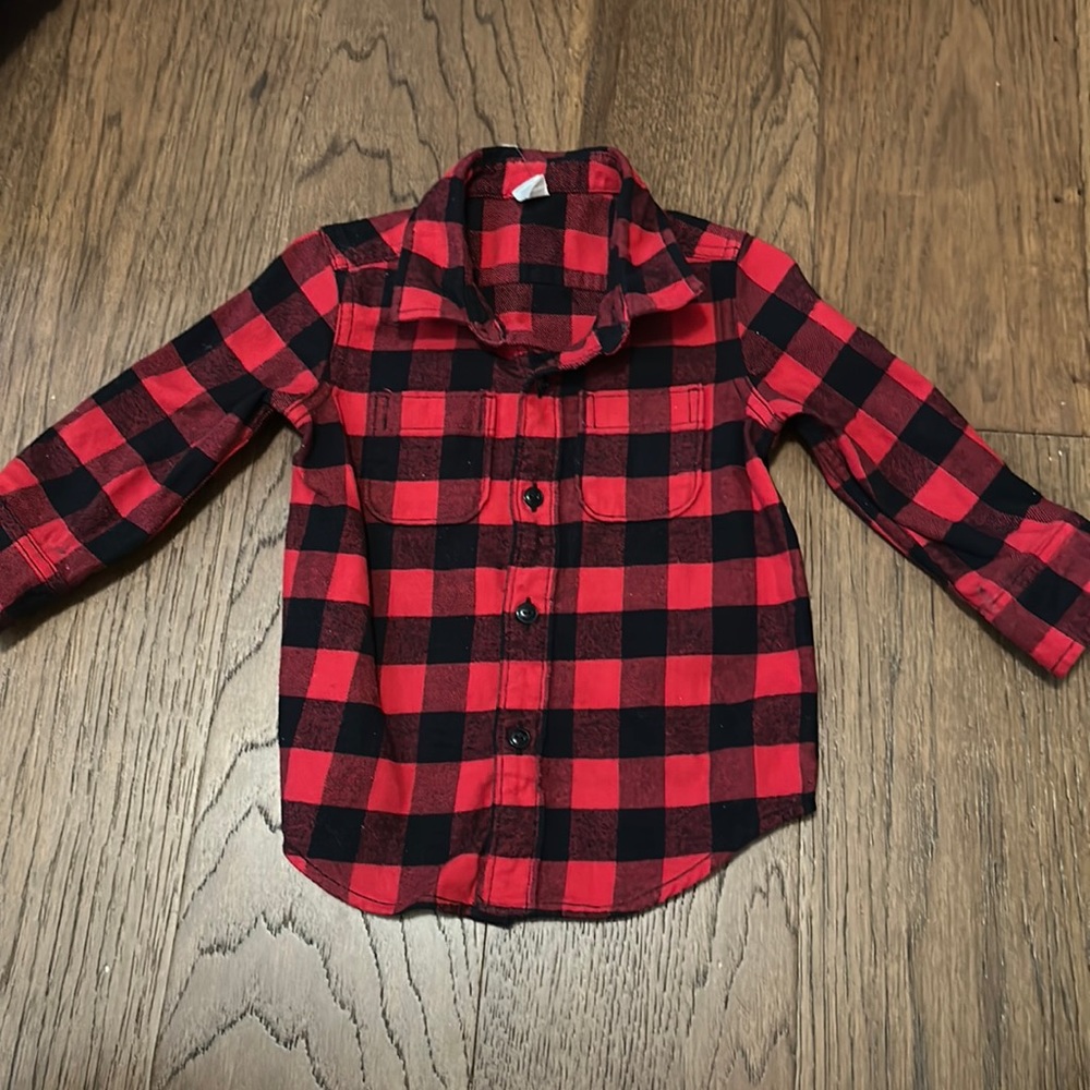 BABY GAP Toddler Boys Red Plaid Flannel Button Down Shirt Size 18-24 Months